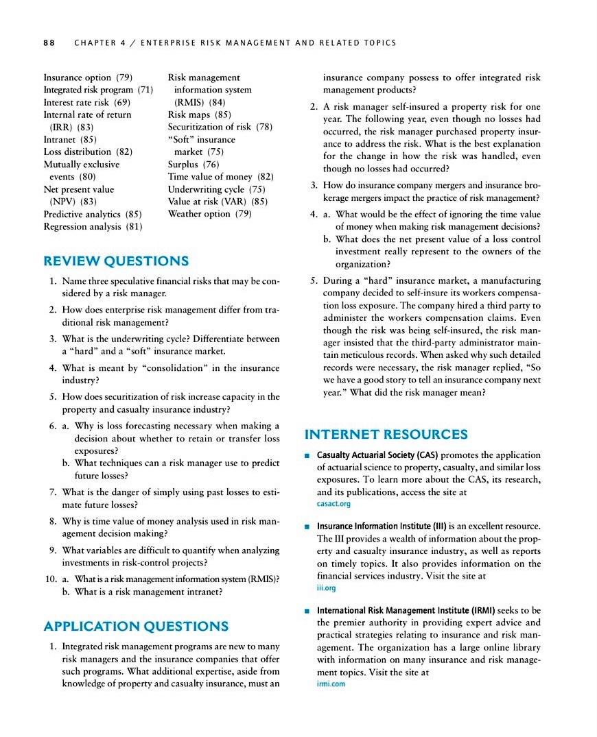Solved 88 CHAPTER 4 / ENTERPRISE RISK MANAGEMENT AND RELATED | Chegg.com