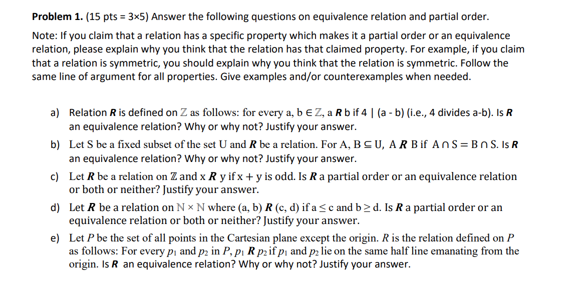 Solved Problem 1. (15pts=3×5 ) Answer the following | Chegg.com