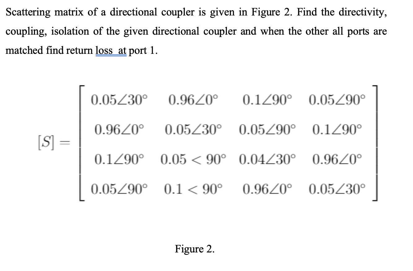 Solved Scattering matrix of a directional coupler is given