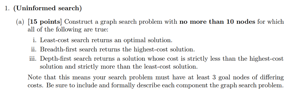 1. (Uninformed search) (a) [15 points] Construct a | Chegg.com