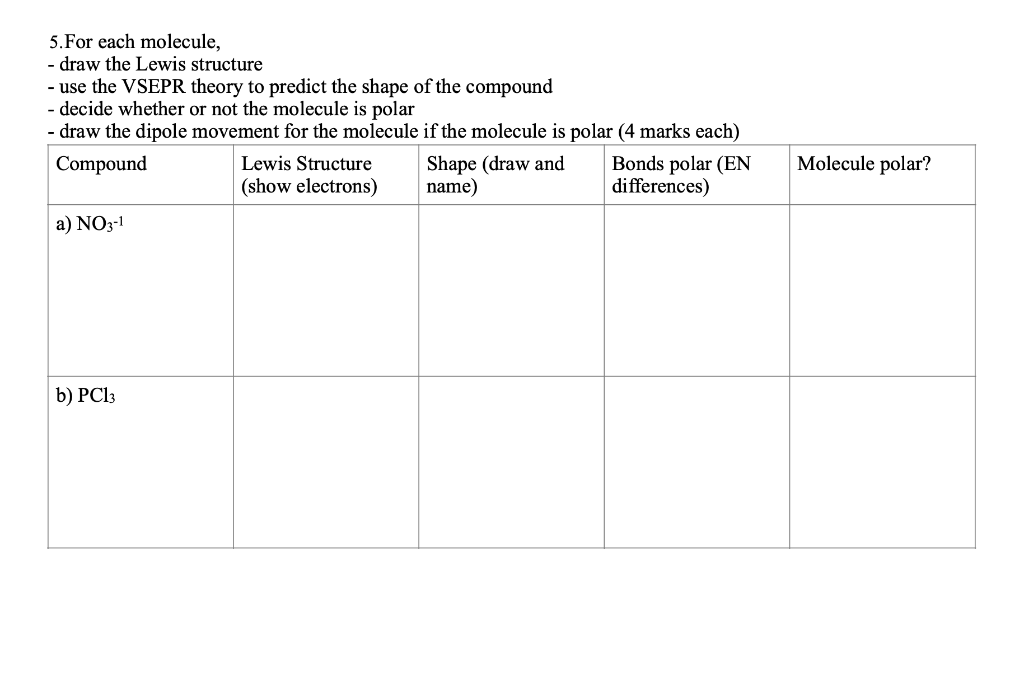 Solved 5. For each molecule, - draw the Lewis structure - | Chegg.com