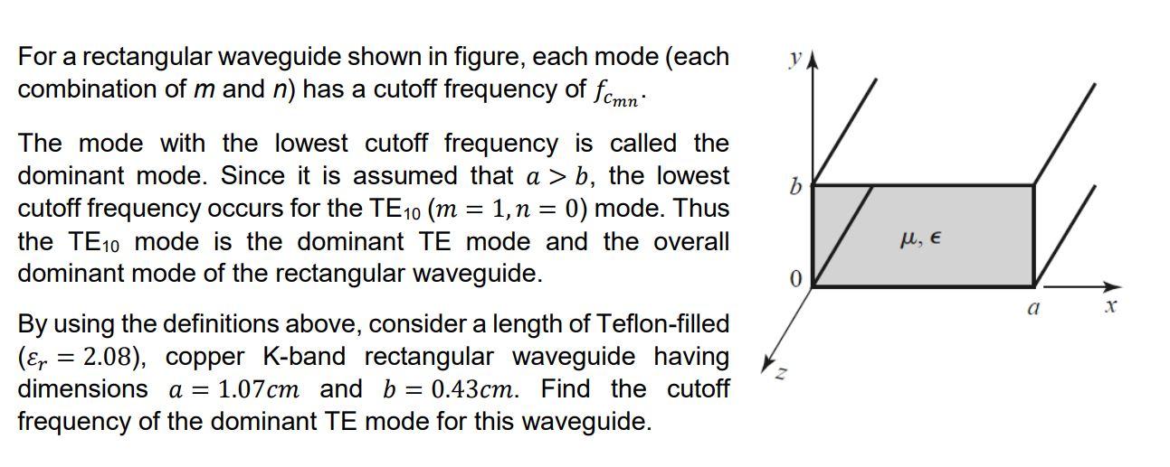 Solved b For a rectangular waveguide shown in figure, each | Chegg.com