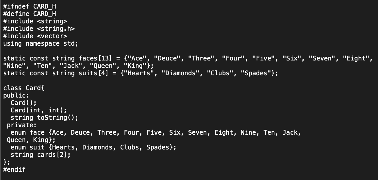 Solved #ifndef CARD_H #define CARD_H #include #include | Chegg.com