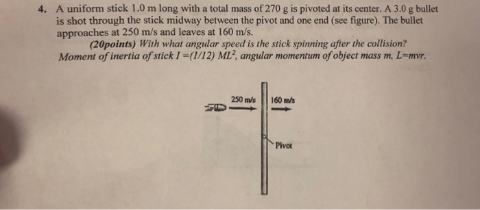 Solved A uniform stick 1.0 m long with a total mass of 270 g | Chegg.com