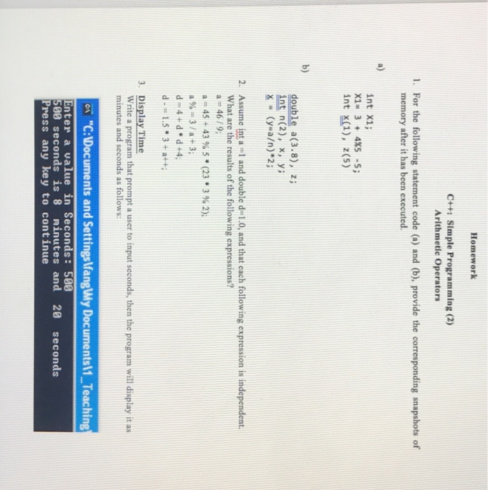 Solved Homework C++: Simple Programming (2) Arithmetic | Chegg.com