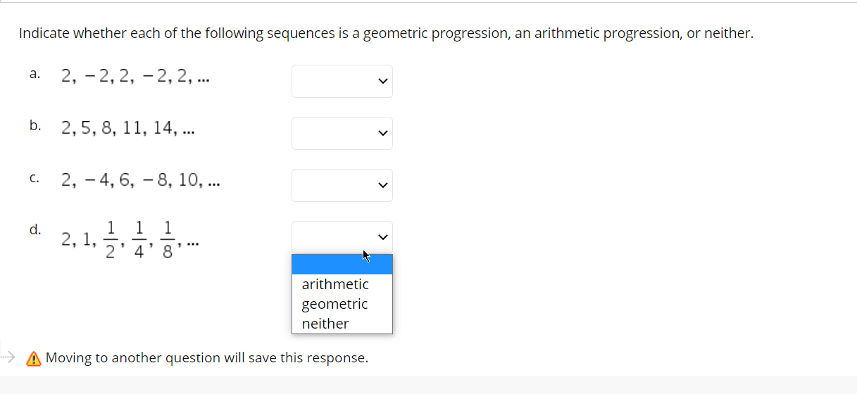 Solved Indicate whether each of the following sequences is a | Chegg.com