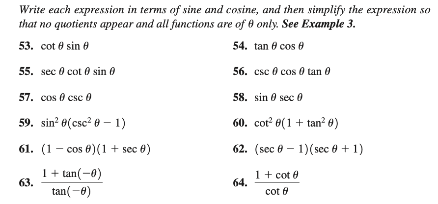 Solved Write each expression in terms of sine and cosine, | Chegg.com