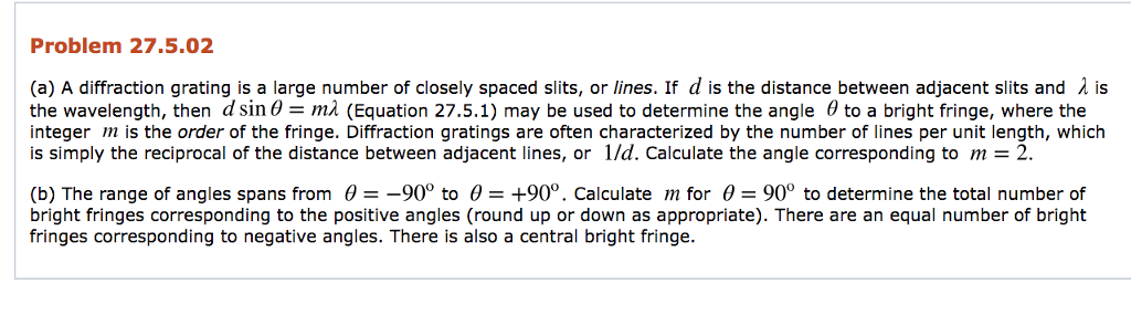 Solved A diffraction grating contains 1050 lines/cm and is | Chegg.com