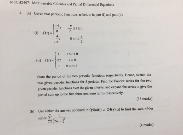 Solved MECH2407: Multivariable Calculus And Partial | Chegg.com