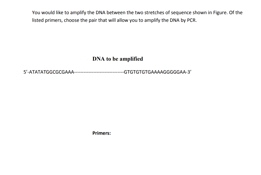 Solved Which Pair Of Primers Will Amplify The Template Dna Chegg Com