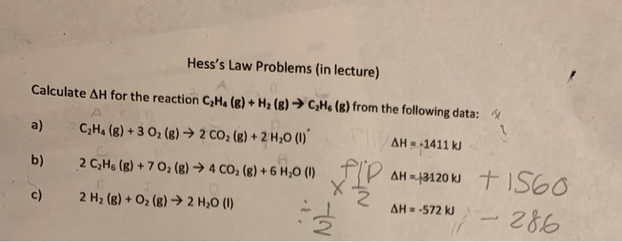 Solved Hess s Law Problems in lecture Calculate for the