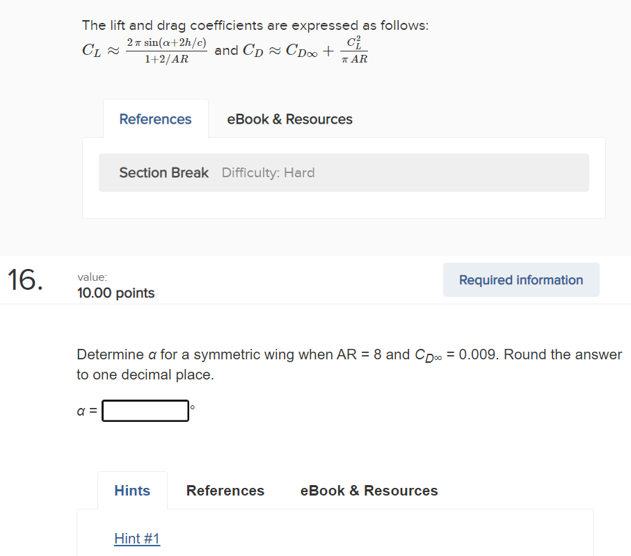 The lift and drag coefficients are expressed as | Chegg.com