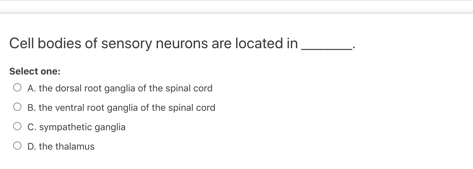 Solved Cell bodies of sensory neurons are located in Select | Chegg.com