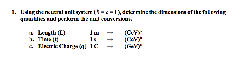 Solved 1. Using the neutral unit system (ħ=c=1), determine | Chegg.com