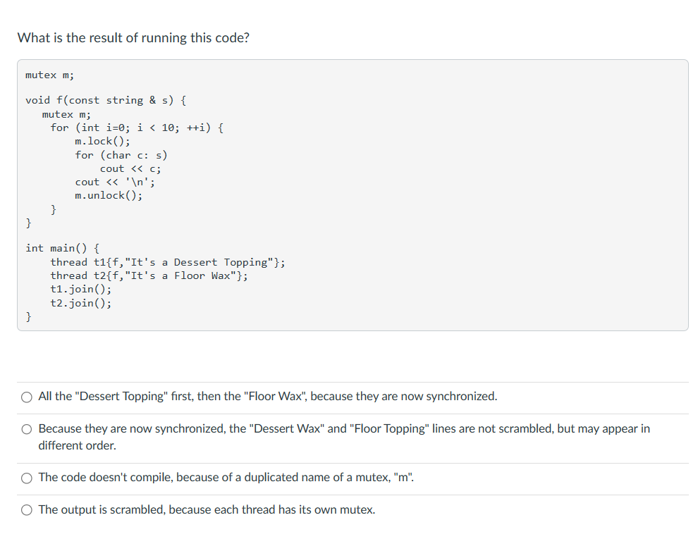 Solved What is the result of running this code? All the | Chegg.com