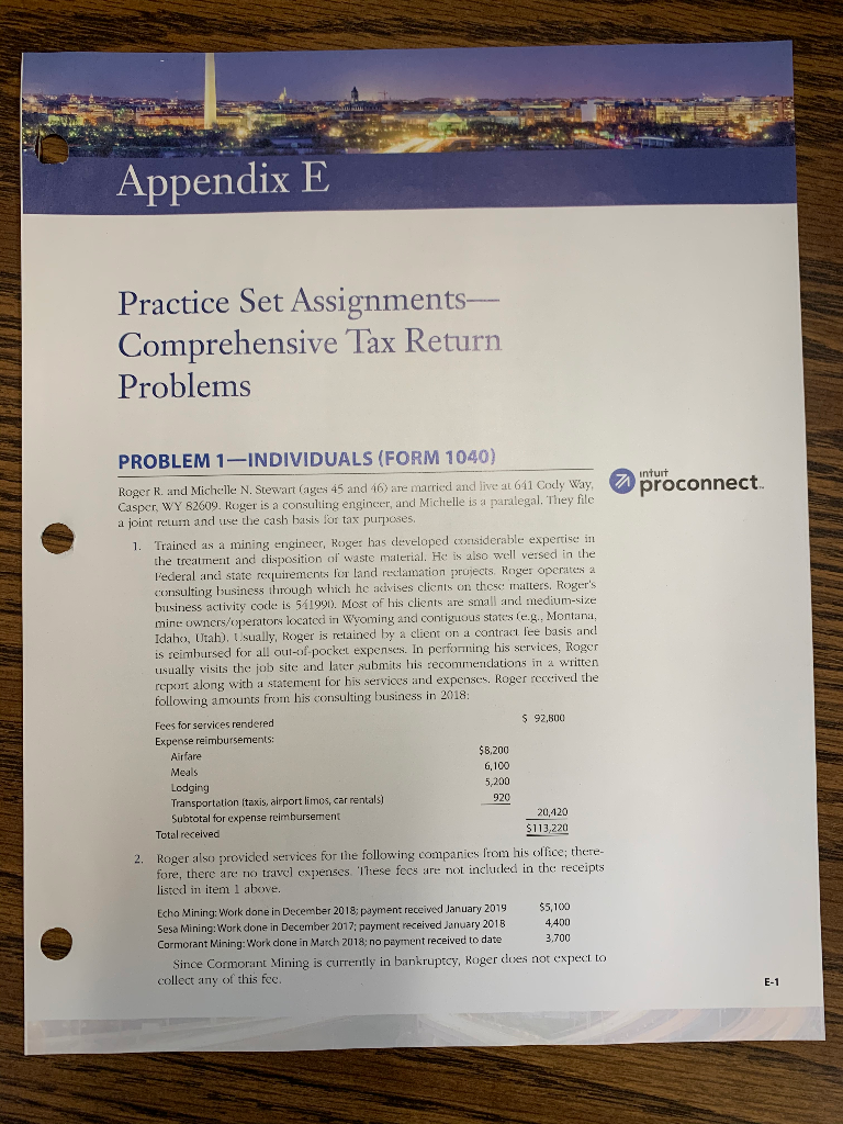 Appendix e practice set assignments- comprehensive tax return problems problem 1-individuals (form 1040) inturt proconnect ro