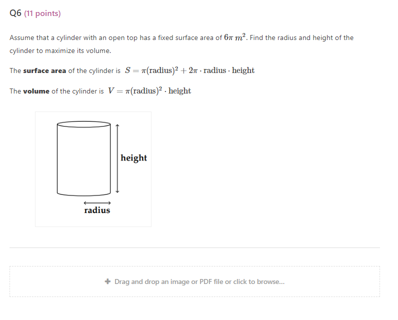 Solved Assume That A Cylinder With An Open Top Has A Fixed 
