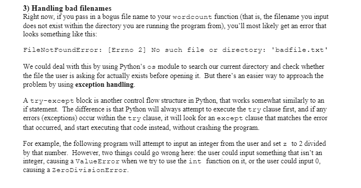 Solved 3) Handling bad filenames Right now, if you pass in a | Chegg.com
