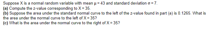 Solved Suppose X is a normal random variable with mean μ=43 | Chegg.com