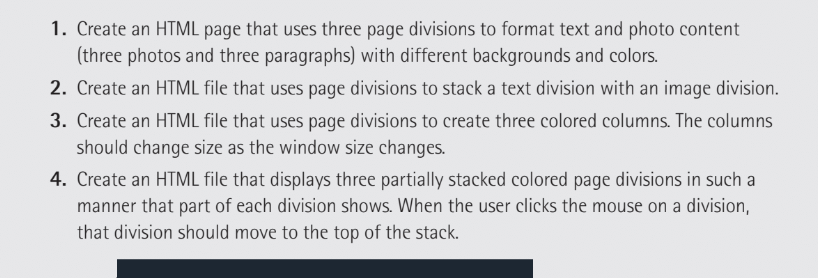 Solved 1. Create an HTML page that uses three page divisions | Chegg.com
