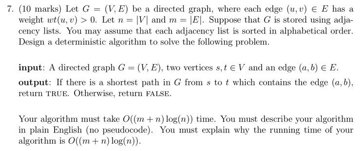 Solved 7 10 Marks Let G V E Be A Directed Graph Chegg Com