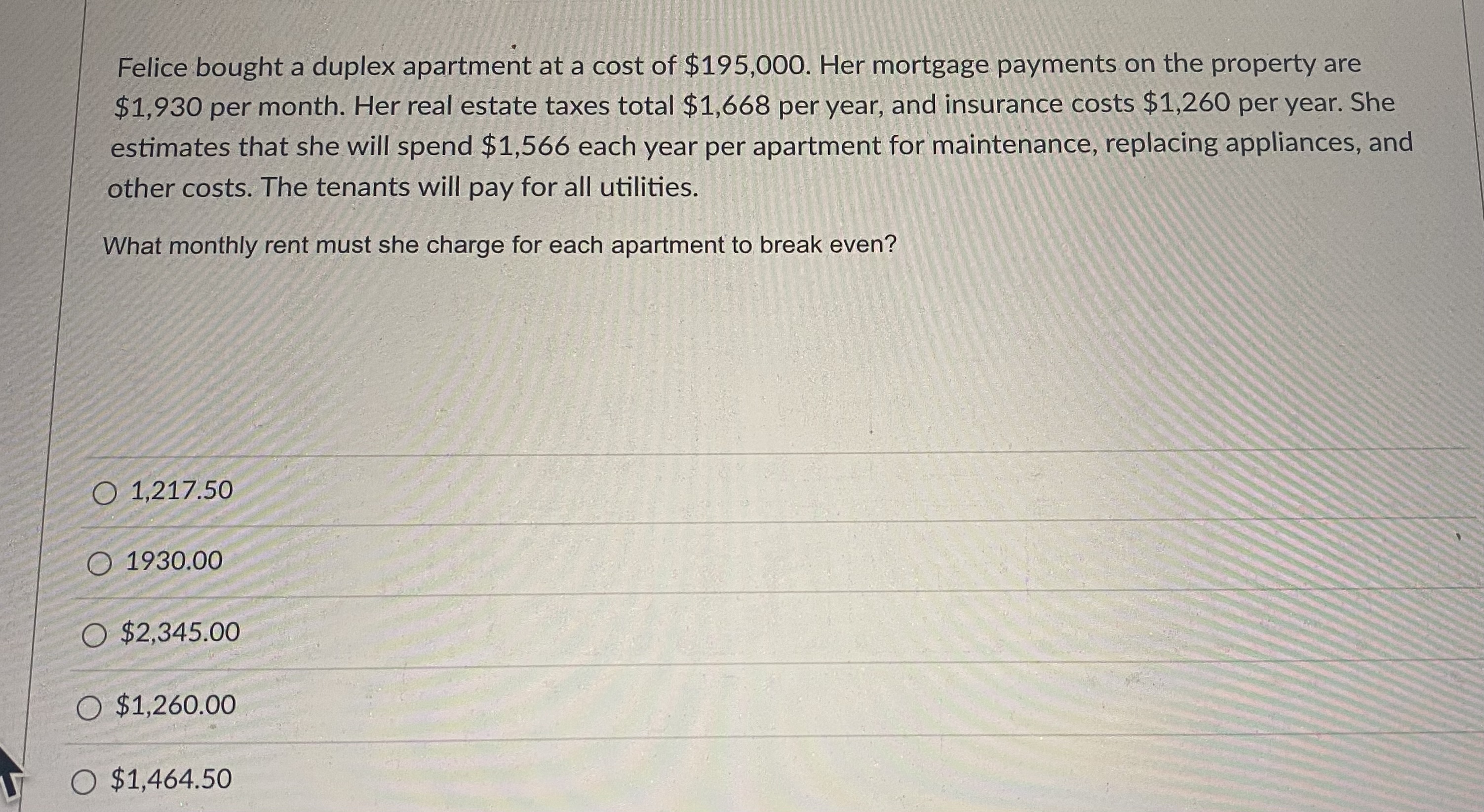 solved-felice-bought-a-duplex-apartment-at-a-cost-of-chegg