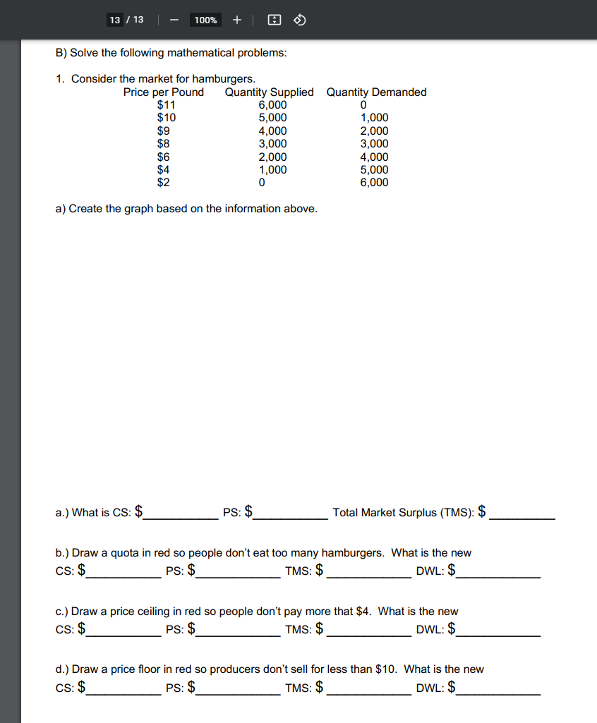 Solved 13 / 13 - 100% B) Solve the following mathematical | Chegg.com