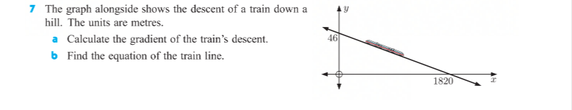 7 The graph alongside shows the descent of a train down a hill. The units are metres.
a Calculate the gradient of the trains