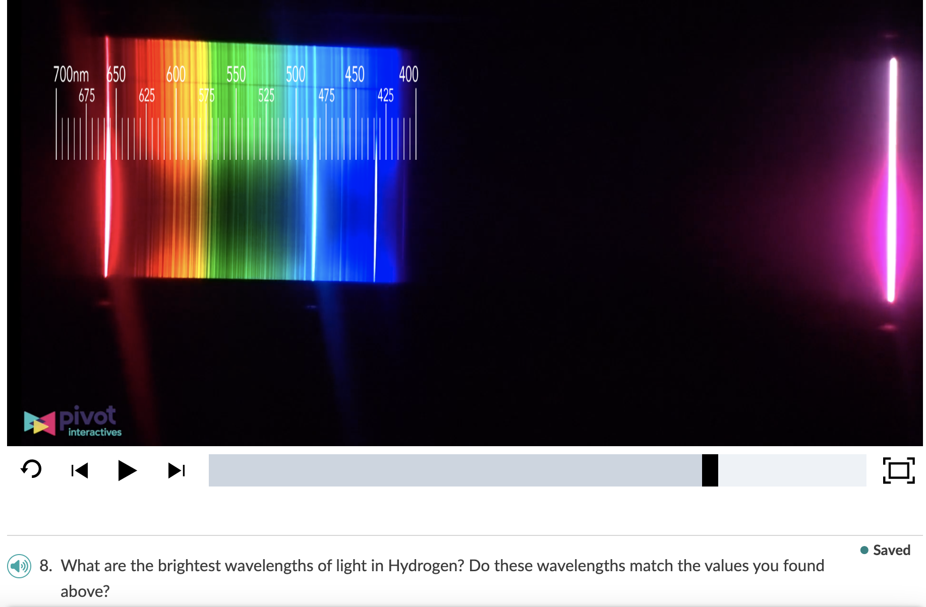 8. What are the brightest wavelengths of light in Hydrogen? Do these wavelengths match the values you found above?