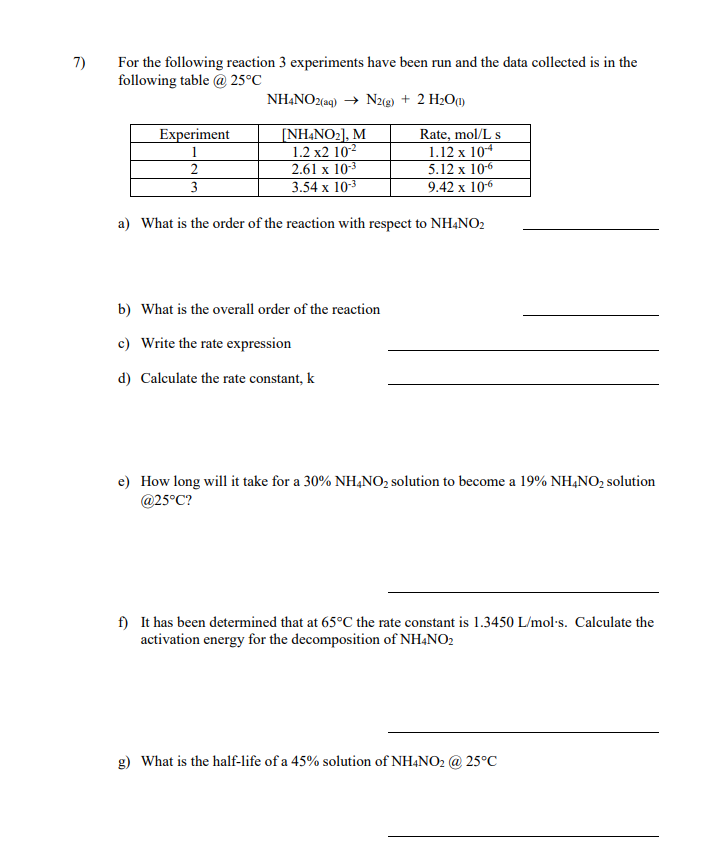 Solved 7e. Use the 2nd order concentration-time equation | Chegg.com