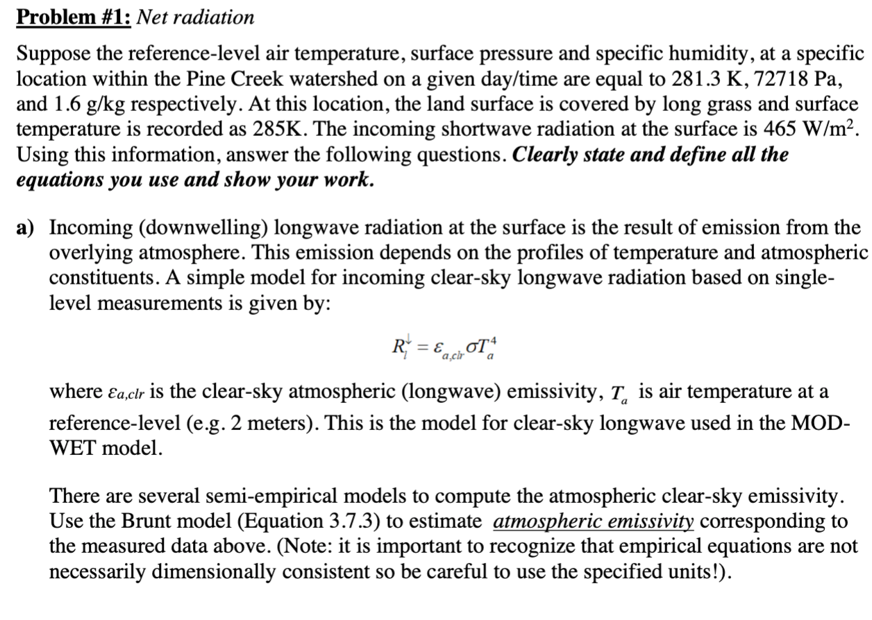 Solved Problem \#1: Net Radiation Suppose The | Chegg.com