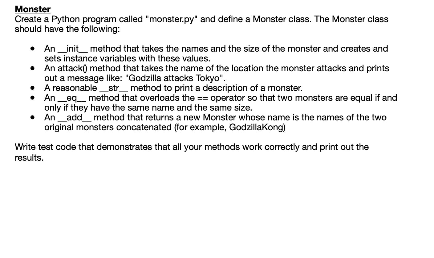 Solved Monster Create a Python program called 