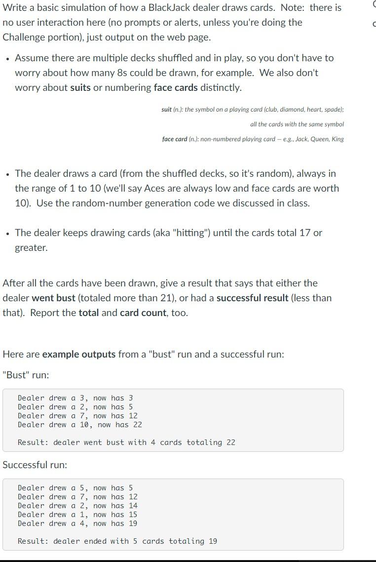 Solved Can someone fix my js code about BLACKJACKER CARD | Chegg.com