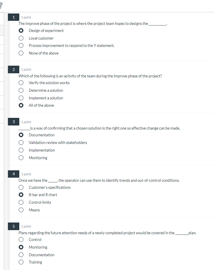 Solved 3 1 1 point The Improve phase of the project is where | Chegg.com