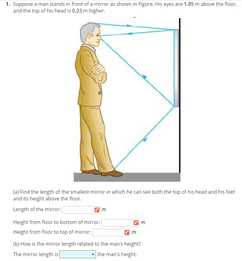 Solved 1 Suppose A Man Stands In Front Of A Mirror As Shown Chegg Com