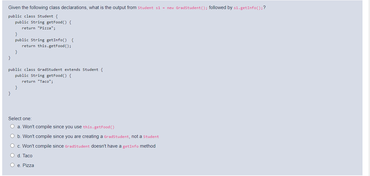 Solved Given the following class declarations, what is the | Chegg.com