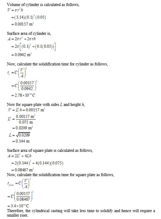 Volume of cylinder is calculated as follows. V=nrºh = (3.14) (0.1) (0.05) = 0.00157 m Surface area of cylinder is, A = 2 r +2