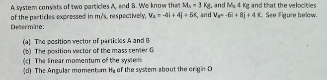 Solved A system consists of two particles A, and B. We know | Chegg.com