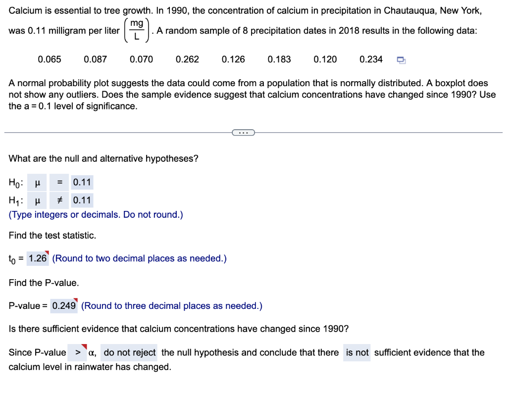 [Solved] Calcium is essential to tree growth. In 1990, th