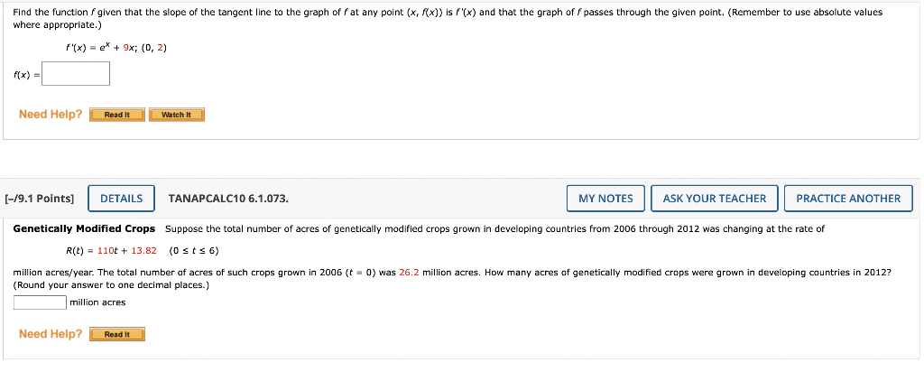 Solved where appropriate.) f′(x)=ex+9xr(0,2) f(x)= | Chegg.com
