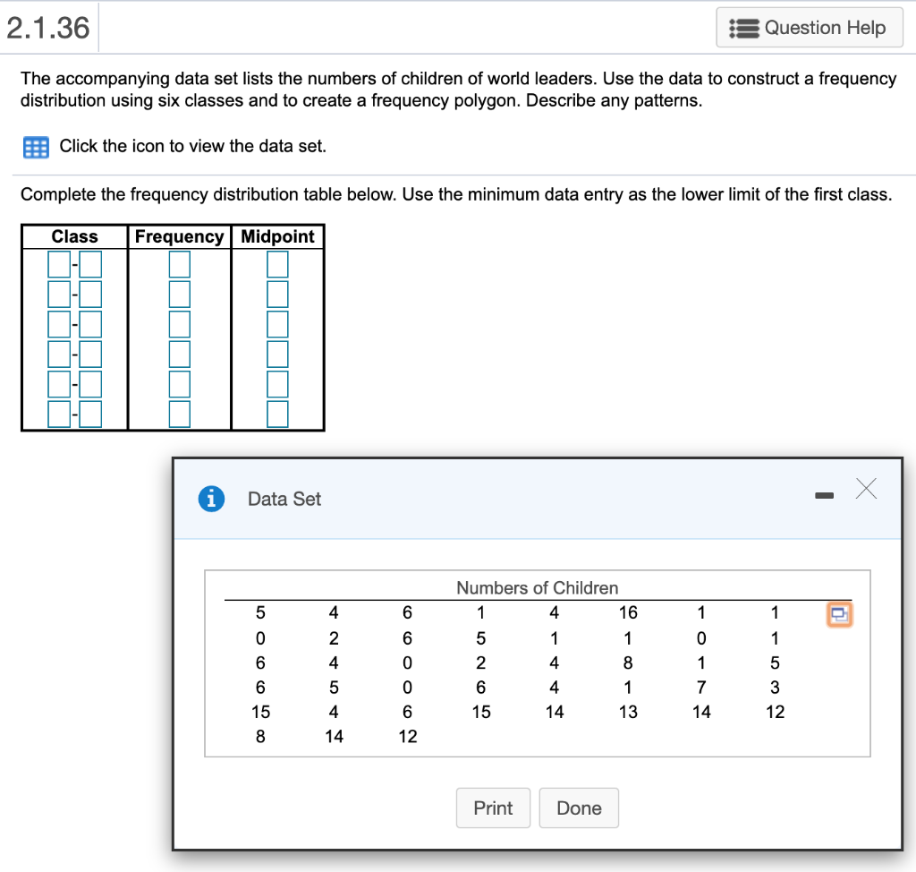 Solved 2.1.36 s Question Help The accompanying data set | Chegg.com