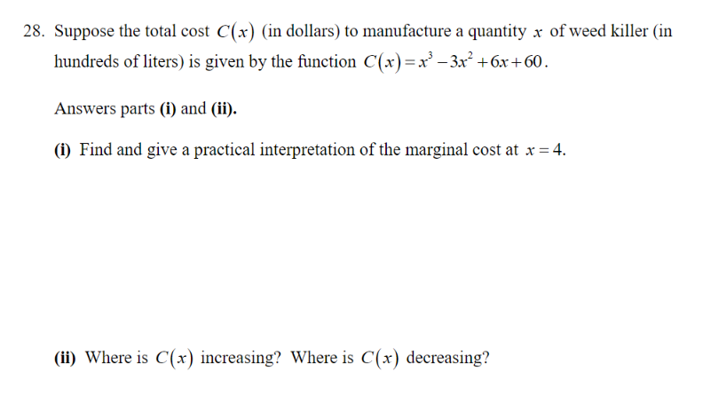 Solved 28. Suppose the total cost C(x) (in dollars) to | Chegg.com