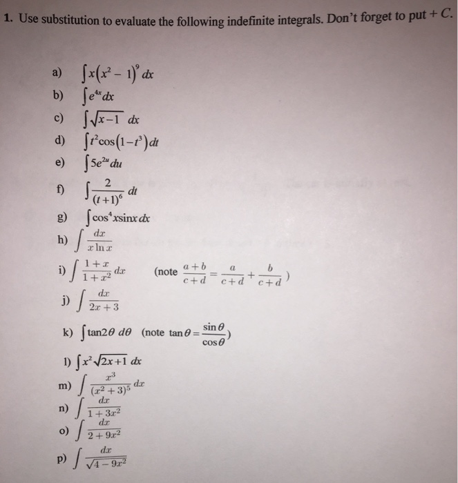 Solved Use substitution to evaluate the following indefinite | Chegg.com