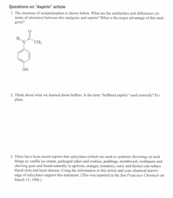 Solved Questions on "Aspirin" article 1. The structure of