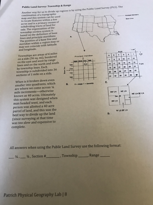 Solved Public Land Survey Township& Range us to divide up