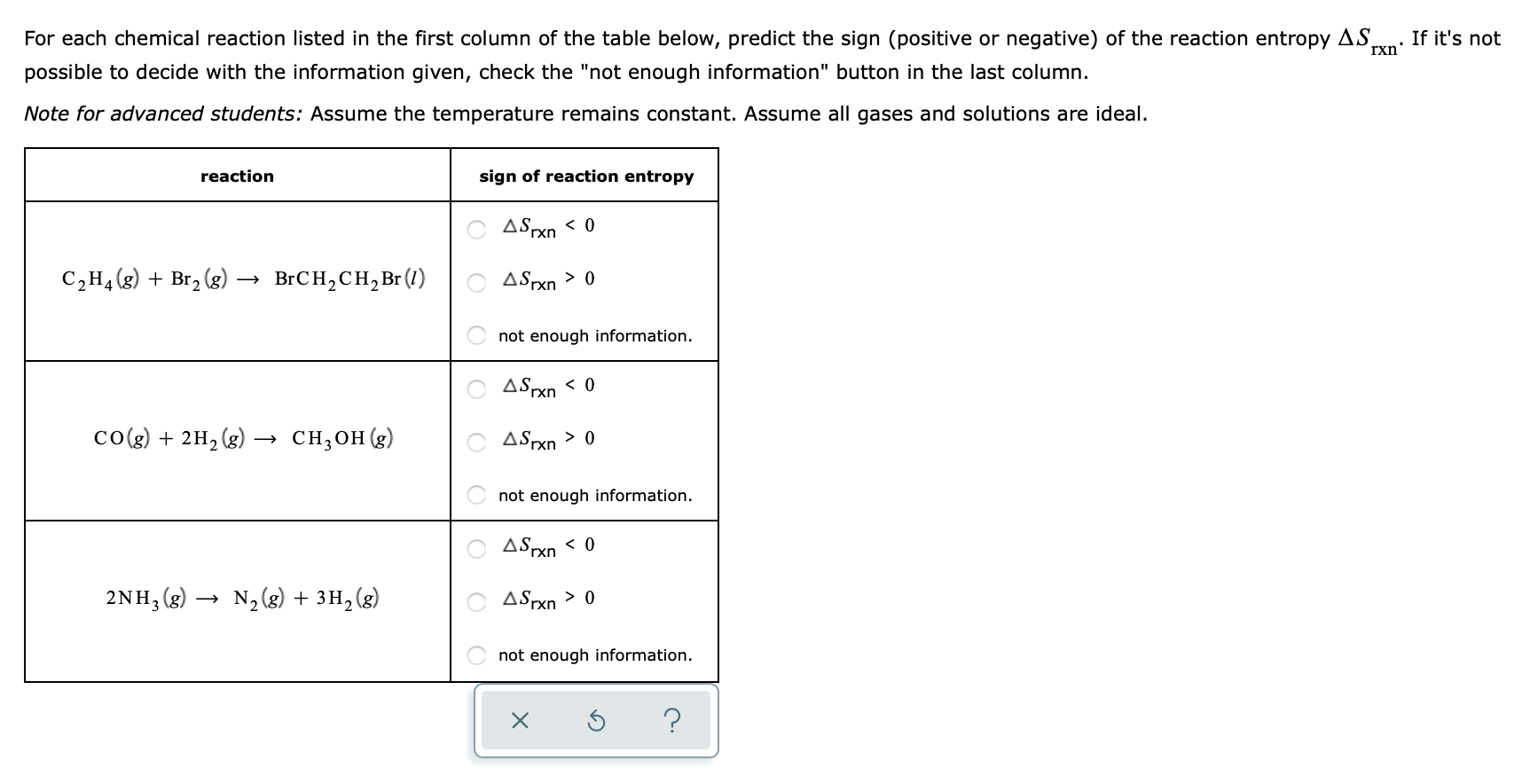 Solved For each chemical reaction listed in the first column