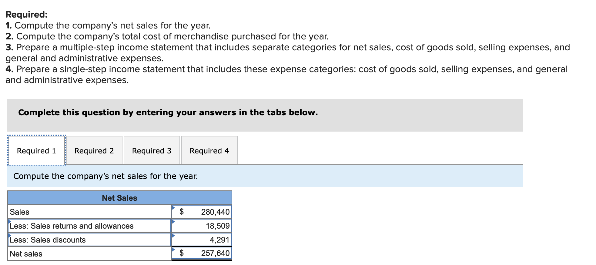 Solved Required 1. Compute the company's net sales for