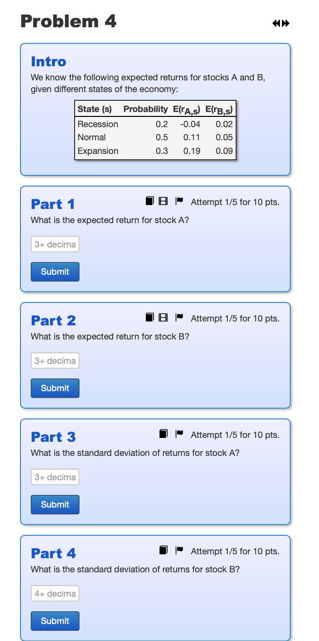 Solved Problem 4 Intro We know the following expected | Chegg.com