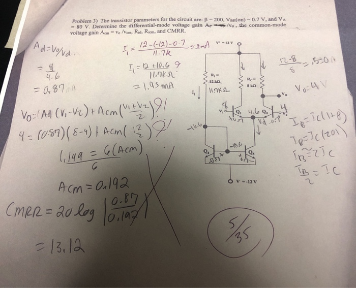 Solved Problem 3) The transistor parameters for the circuit | Chegg.com
