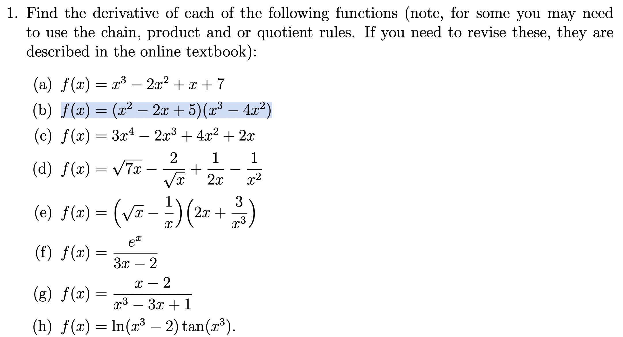 Solved Find the derivative of ﻿each of ﻿the following | Chegg.com